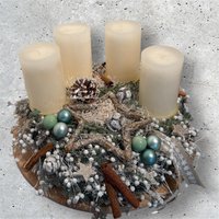 Adventskranz Aus Flachs/Flachskranz Weihnachten Advent Adentskranz Weiß-Beige von JanineBastelstubchen