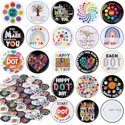 Janinka 100 Stück Happy Dot Day Button Pins 2025 International Dot Day Abzeichen Bulk 15. September Runde Broschen für Schule Klassenzimmer Aktivität Party Favor Supplies Kleidung Tasche Hut Zubehör von Janinka