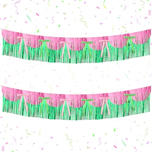 Janinka 2 Set rosa und grüne Schleifen und Fransenbanner Zauberer Themed gewellte Fransen Schleife Band Banner für Hexe Geburtstag Hochzeit Babyparty Brautparty Partyzubehör von Janinka