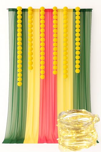 Janinka Diwali-Dekorationsset mit Ringelblumen-Girlande, bunte Vorhänge und Lichterketten, künstliche Ringelblumen-Blumen für indischen Toran, Gelb, 17-teilig von Janinka
