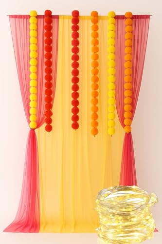Janinka Diwali-Dekorationsset mit Ringelblumen-Girlande, bunte Vorhänge und Lichterketten, künstliche Ringelblumen-Blumen für indischen Toran, Gelb, Orange, 16-teilig von Janinka