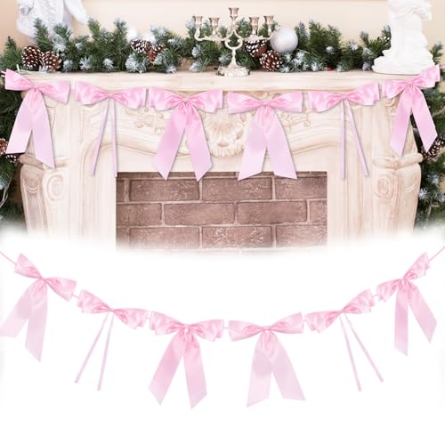 Janinka Schleifengirlande, Dekoration für Junggesellinnenabschiede, 33 x 27,9 cm, vorbespanntes rosa Satinband, Dekoration, Kokette, Geburtstagsparty-Girlande für Weihnachten, Brautparty, Hochzeit von Janinka