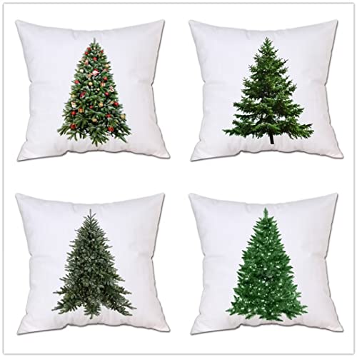 4er Set Baum Weihnachten Kissenbezug 40 x 40 cm Sofakissen Groß Kissenbezüge Leinen Deko Kissen Kissenhülle mit Unsichtbarem Reißverschluss Quadrat Kopfkissenbezug für Sofa Schlafzimmer Wohnzimmer A47 von Janktie