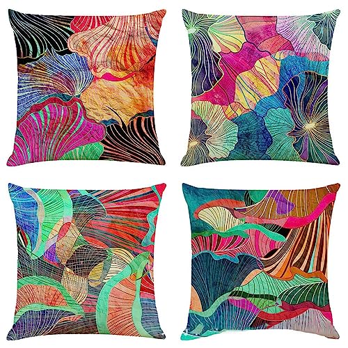 4er Set Lila Blaues Graffiti Kissenbezug 35x35cm Sofakissen Groß Kissenbezüge Leinen Deko Kissen Kissenhülle mit Unsichtbarem Reißverschluss Quadrat Couchkissen für Sofa Schlafzimmer Wohnzimmer J250 von Janktie