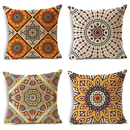 Boho Kissenbezug 40 x 40 cm Sofakissen Super Weich Kopfkissen 4er Set Nationalstil Kissen Deko Kissenhülle mit Unsichtbarem Reißverschluss Kopfkissenbezug für Gartenmöbel Schlafzimmer WohnzimmerA86 von Janktie