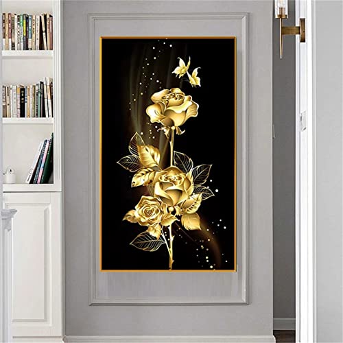 Diamond Painting Goldene Rose Set,Diamant Painting Bilder Groß Set,Full Diamond Painting Zubehör,Diamond Painting Erwachsene DIY Cross Stickerei Malerei Kits,für Home Wall Decor 70x140cm von Janktie