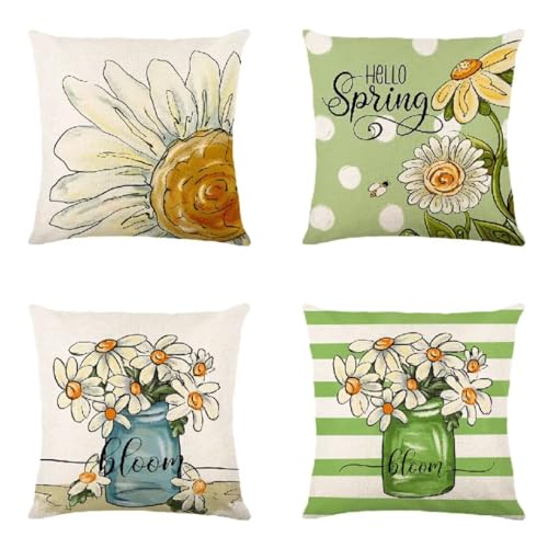 Frühling Kissenbezug 35 x 35 cm Sofakissen Super Weich Kopfkissen 4er Set Grün Kissen Deko Kissenhülle mit Unsichtbarem Reißverschluss Kopfkissenbezug Quadrat Kissen für Schlafzimmer Wohnzimmer R750 von Janktie