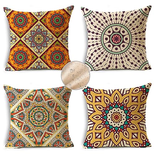 Outdoor Kissen Boho Kissenbezug 50x50 cm Kopfkissen 4er Set Sofakissen Wetterfest Kissenhülle Dekokissen Nationalstil Kissenbezüge Quadratische Couchkissen Zierkissenbezug für Garten Zuhause DekorR86 von Janktie