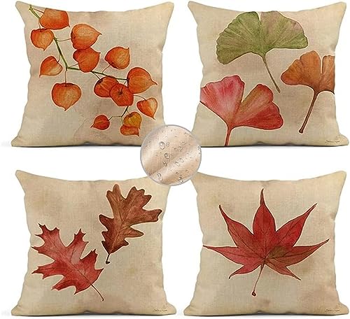 Outdoor Kissen Herbst Kissenbezug 40x40 cm Kopfkissen 4er Set Sofakissen Wetterfest Kissenhülle Dekokissen Ahornblätter Kissenbezüge Quadrat Couchkissen Zierkissenbezug für Garten Zuhause DekorR177 von Janktie