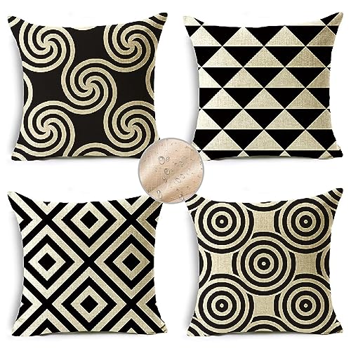 Outdoor Kissen Minimalistisch Kissenbezug 30x30 cm Kopfkissen 4er Set Sofakissen Wetterfest Kissenhülle Dekokissen Schwarz Kissenbezüge Quadrat Couchkissen Zierkissenbezug für Garten Zuhause DekorR334 von Janktie