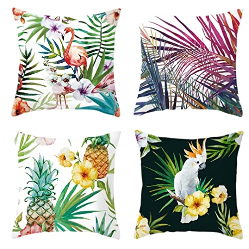 Outdoor Kissen Wasserdichter Kissenbezug 40x40 cm 4er Set Dekokissen Leinen Kissenhülle Sofa Kissen Kissenbezüge Quadrat Zierkissenbezüge für Couch Garten Zuhause Dekoration, Flamingo Papagei C84 von Janktie