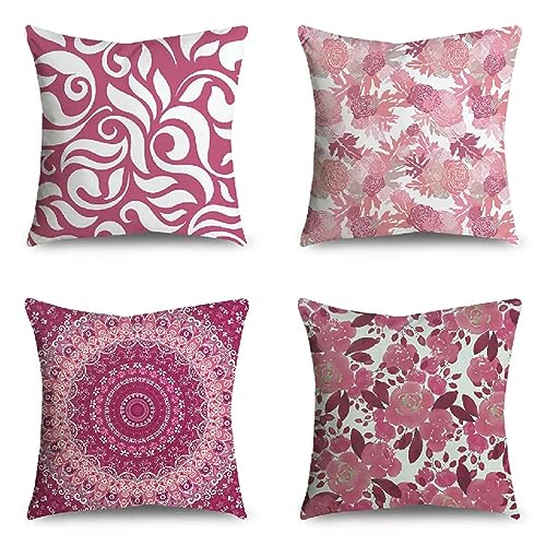 Pinke Blume Kissenbezug 45 x 45 cm Sofakissen Super Weich Kopfkissen 4er Set Kissen Deko Kissenhülle mit Unsichtbarem Reißverschluss Kopfkissenbezug Kissen für Gartenmöbel Schlafzimmer WohnzimmerA403 von Janktie