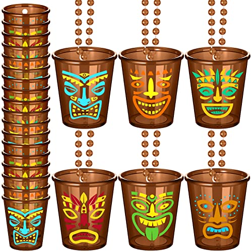 12 Stück Tiki-Schnapsgläser auf Perlenkette, hawaiianische Kunststoff-Schnapsglas-Halsketten, braun, lustige Tiki-Schnaps-Halsketten, Tassen für Sommer, Junggesellinnenabschied, 6 Stile von Janmercy