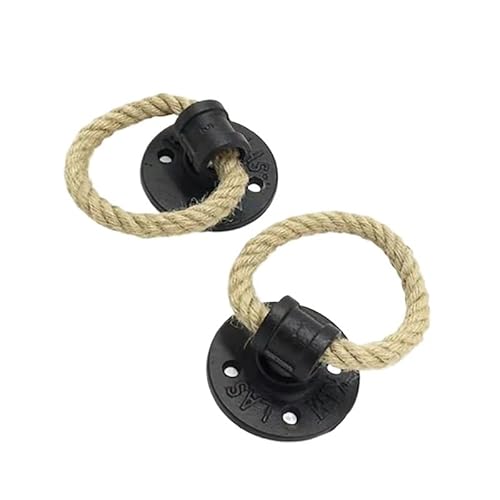 Janmobrian Antik Türklopfer, Türklopfer Aus Gusseisen Schwarzer Gusseisengriff Hanfseil-Zugring Zimmerschubladengriffe Einlochknöpfe Schranktürknopf(A Pair) von Janmobrian