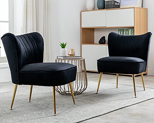 Janoray Samt-Stuhl, 2er-Set, bequemer Wohnzimmerstuhl, ohne Armlehnen, Slipper-Stuhl, Mitte des Jahrhunderts, Einzel-Sofa-Stuhl mit goldenen Beinen, Flügelrücken, für Schlafzimmer, Gästezimmer Janoray Samt-Stuhl, 2er-Set, bequemer Wohnzimmerstuhl, ohne Armlehnen, Slipper-Stuhl, Mitte des Jahrhunderts, Einzel-Sofa-Stuhl mit goldenen Beinen, Flügelrücken, für Schlafzimmer, Gästezimmer von Janoray