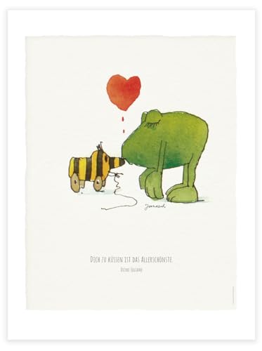 Janosch Ein Kuss – Hochwertiger personalisierbarer Kunstdruck/Poster mit Original Motiv von Janosch