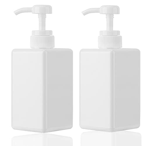 Jansburg Pumpflaschenspender, 450 ml, nachfüllbar, quadratisch, Kunststoff, Lotionspender, Leere Lotion-Pumpflasche für ätherische Öle, Seife, Lotion, Shampoo, Badezimmer/Küche/Reisen Weiß 2 Stück von Jansburg