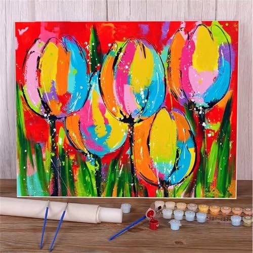 Paint by Numbers for Adults,Tulips Abstract Paint by Number Kits On Canvas for Beginners,with Brushes DIY Color Acrylic Pigment Oil Painting Arts Crafts for Home Decor(Without Frame)40x50cm von Januave