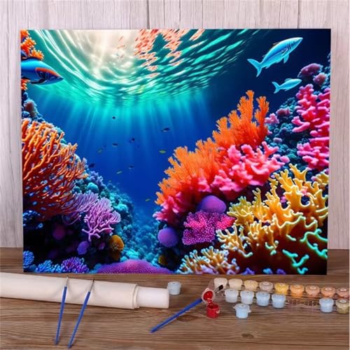 Paint by Numbers for Adults,Underwater World Paint by Number Kits On Canvas for Beginners,with Brushes DIY Color Acrylic Pigment Oil Painting Arts Crafts for Home Decor(Without Frame)40x50cm von Januave