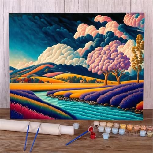 Paint by Numbers for Adults,Valley River Sky Paint by Number Kits On Canvas for Beginners,with Brushes DIY Color Acrylic Pigment Oil Painting Arts Crafts for Home Decor(Without Frame)30x40cm von Januave
