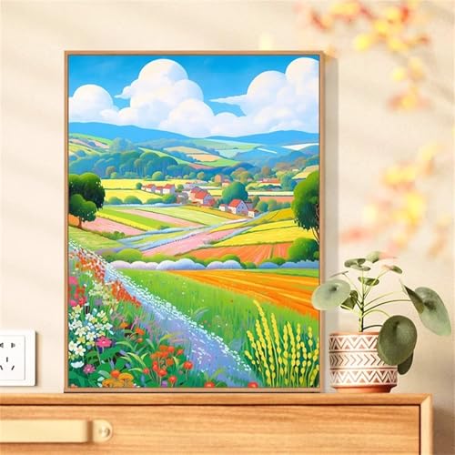 Paint by Numbers for Adults,Valley Wheat Field Town Paint by Number Kits On Canvas for Beginners,with Brushes DIY Color Acrylic Pigment Oil Painting Arts Crafts for Home Decor(Without Frame)30x40cm von Januave
