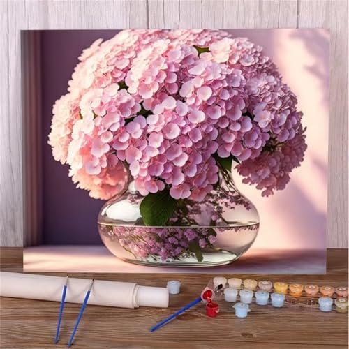 Paint by Numbers for Adults,Vase Hydrangea Paint by Number Kits On Canvas for Beginners,with Brushes DIY Color Acrylic Pigment Oil Painting Arts Crafts for Home Decor(Without Frame)60x75cm von Januave