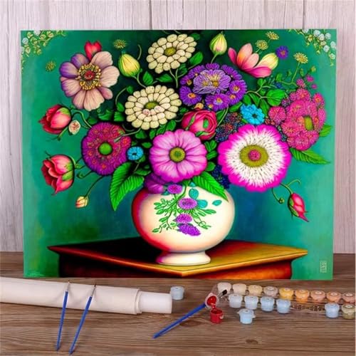 Paint by Numbers for Adults,Vase Plant Paint by Number Kits On Canvas for Beginners,with Brushes DIY Color Acrylic Pigment Oil Painting Arts Crafts for Home Decor(Without Frame)50x65cm von Januave