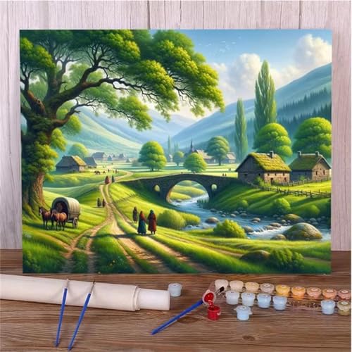Paint by Numbers for Adults,Village Cow Paint by Number Kits On Canvas for Beginners,with Brushes DIY Color Acrylic Pigment Oil Painting Arts Crafts for Home Decor(Without Frame)30x40cm von Januave