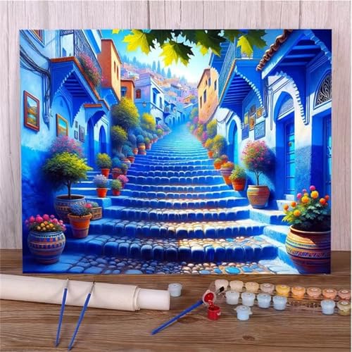 Paint by Numbers for Adults,Village House Paint by Number Kits On Canvas for Beginners,with Brushes DIY Color Acrylic Pigment Oil Painting Arts Crafts for Home Decor(Without Frame)55x70cm von Januave
