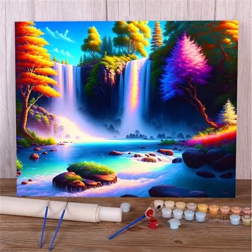 Paint by Numbers for Adults,Waterfall River Paint by Number Kits On Canvas for Beginners,with Brushes DIY Color Acrylic Pigment Oil Painting Arts Crafts for Home Decor(Without Frame)40x50cm von Januave