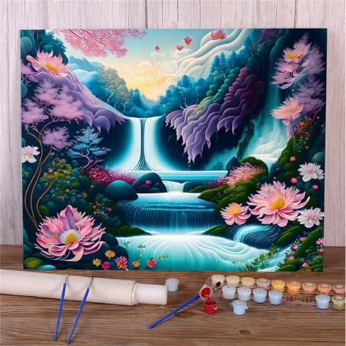 Paint by Numbers for Adults,Waterfall River Tree Paint by Number Kits On Canvas for Beginners,with Brushes DIY Color Acrylic Pigment Oil Painting Arts Crafts for Home Decor(Without Frame)50x65cm von Januave