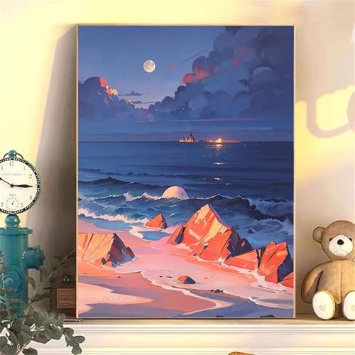 Paint by Numbers for Adults,Waves Beach Sunset Paint by Number Kits On Canvas for Beginners,with Brushes DIY Color Acrylic Pigment Oil Painting Arts Crafts for Home Decor(Without Frame)60x75cm von Januave