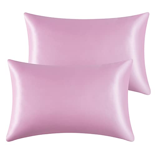 Satin-Kissenbezüge für Haar und Haut, superweiche, seidige Kissenbezüge mit Hotelverschluss, weniger Reibung, weniger Falten und Frizz (50 x 75 cm, Rosa) von Janzoom