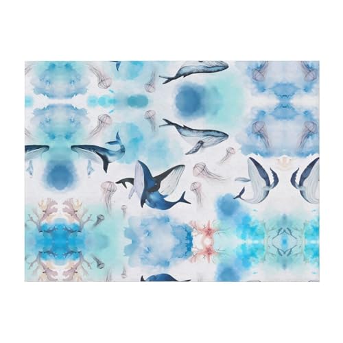 152,4 x 127 cm weiche, gemütliche Flanelldecke, Motiv: Meereswal und Quallen, bedruckt, Überwurf für Bett, Sofa und Reisen, leicht, hypoallergen 152,4 x 127 cm weiche, gemütliche Flanelldecke, Motiv: Meereswal und Quallen, bedruckt, Überwurf für Bett, Sofa und Reisen, leicht, hypoallergen von JaoXer
