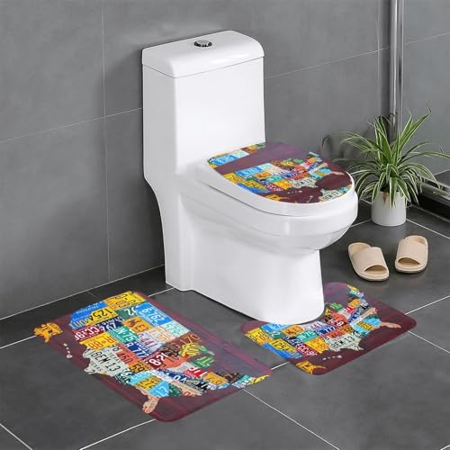 3-teiliges Badezimmerteppich-Set mit Nummernschild-Motiv, WC-Bodenteppich, Badewanne, Dusche, waschbare Matten – bequeme und langlebige Badteppiche 3-teiliges Badezimmerteppich-Set mit Nummernschild-Motiv, WC-Bodenteppich, Badewanne, Dusche, waschbare Matten – bequeme und langlebige Badteppiche von JaoXer
