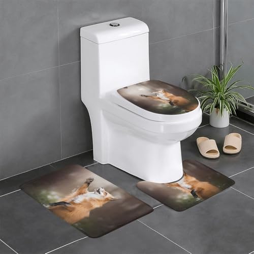 3-teiliges Badezimmerteppich-Set mit Tierfuchsmuster, WC-Bodenteppich, Badewanne, Dusche, waschbare Matten – bequeme und langlebige Badteppiche 3-teiliges Badezimmerteppich-Set mit Tierfuchsmuster, WC-Bodenteppich, Badewanne, Dusche, waschbare Matten – bequeme und langlebige Badteppiche von JaoXer