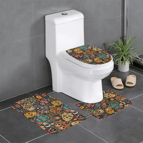 3-teiliges Badezimmerteppich-Set mit Totenkopf-Motiv, WC-Bodenteppich, Badewanne, Dusche, waschbare Matten – bequeme und langlebige Badteppiche 3-teiliges Badezimmerteppich-Set mit Totenkopf-Motiv, WC-Bodenteppich, Badewanne, Dusche, waschbare Matten – bequeme und langlebige Badteppiche von JaoXer