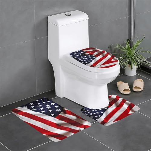 3-teiliges Badezimmerteppich-Set mit amerikanischer Flagge, WC-Bodenteppich, Badewanne, Dusche, waschbare Matten – bequeme und langlebige Badteppiche 3-teiliges Badezimmerteppich-Set mit amerikanischer Flagge, WC-Bodenteppich, Badewanne, Dusche, waschbare Matten – bequeme und langlebige Badteppiche von JaoXer