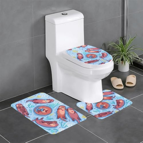3-teiliges Badezimmerteppich-Set mit niedlichen braunen Ottern, WC-Bodenteppich, Badewanne, Dusche, waschbare Matten – bequeme und langlebige Badteppiche 3-teiliges Badezimmerteppich-Set mit niedlichen braunen Ottern, WC-Bodenteppich, Badewanne, Dusche, waschbare Matten – bequeme und langlebige Badteppiche von JaoXer