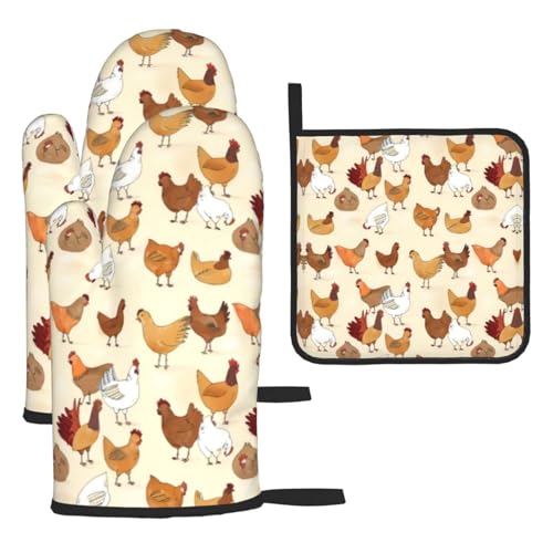 A Brood of Chickens Ofenhandschuhe, Topflappen-Set, 3-teilig, hitzebeständig, perfekt zum Backen, Grillen und Mikrowellenofen A Brood of Chickens Ofenhandschuhe, Topflappen-Set, 3-teilig, hitzebeständig, perfekt zum Backen, Grillen und Mikrowellenofen von JaoXer