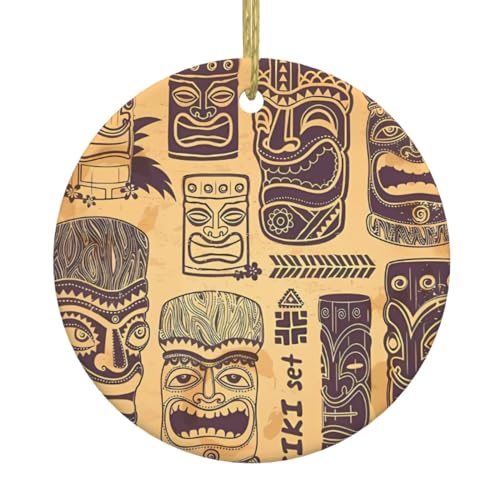 Aloha Tiki Muster Keramik Weihnachtsbaum Ornament – festliche, runde hängende Dekoration für Weihnachten, Feiertage, Hochzeiten und mehr Aloha Tiki Muster Keramik Weihnachtsbaum Ornament – festliche, runde hängende Dekoration für Weihnachten, Feiertage, Hochzeiten und mehr von JaoXer