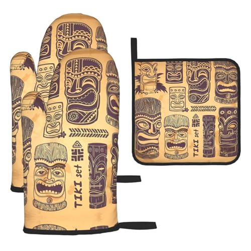 Aloha Tiki Ofenhandschuhe, Topflappen-Set, 3-teilig, hitzebeständig, perfekt zum Backen, Grillen und Mikrowellenofen Aloha Tiki Ofenhandschuhe, Topflappen-Set, 3-teilig, hitzebeständig, perfekt zum Backen, Grillen und Mikrowellenofen von JaoXer