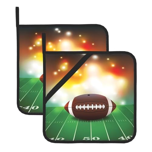 American Football Ball auf Gras, Sport-Topflappen-Sets für Küche und Grill, hitzebeständige Hotpads und Topflappen, perfekt zum Backen, Grillen American Football Ball auf Gras, Sport-Topflappen-Sets für Küche und Grill, hitzebeständige Hotpads und Topflappen, perfekt zum Backen, Grillen von JaoXer