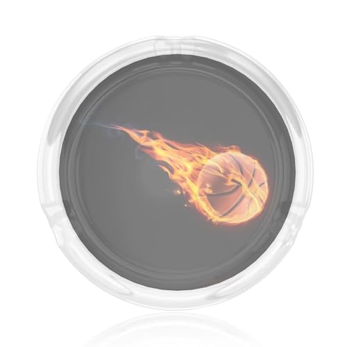 Aschenbecher aus Glas, Motiv: Basketball auf Feuer, rund, 8,4 cm, klarer Kristall, für Zuhause, Büro und Außenbereich Aschenbecher aus Glas, Motiv: Basketball auf Feuer, rund, 8,4 cm, klarer Kristall, für Zuhause, Büro und Außenbereich von JaoXer