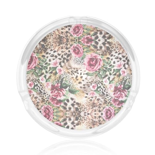 Aschenbecher aus Glas, rund, Motiv: Tiger, Leopardenmuster, Rose, Blumendruck, 8,4 cm, klarer Kristall, für Zuhause, Büro und Außenbereich Aschenbecher aus Glas, rund, Motiv: Tiger, Leopardenmuster, Rose, Blumendruck, 8,4 cm, klarer Kristall, für Zuhause, Büro und Außenbereich von JaoXer