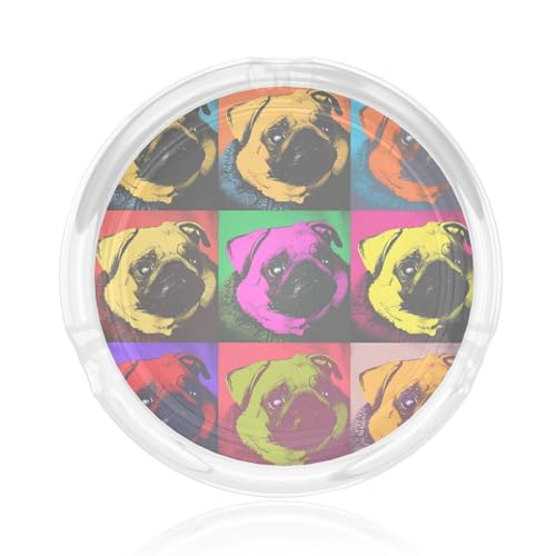 Aschenbecher aus Glas mit Mops-Aufdruck, rund, 8,4 cm, klarer Kristall, für Zuhause, Büro und Außenbereich Aschenbecher aus Glas mit Mops-Aufdruck, rund, 8,4 cm, klarer Kristall, für Zuhause, Büro und Außenbereich von JaoXer