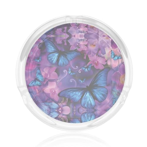 Aschenbecher aus Glas mit Schmetterlingsdruck, rund, 8,4 cm, klarer Kristall, für Zuhause, Büro und Außenbereich Aschenbecher aus Glas mit Schmetterlingsdruck, rund, 8,4 cm, klarer Kristall, für Zuhause, Büro und Außenbereich von JaoXer