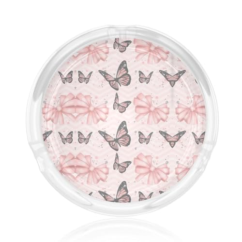 Aschenbecher aus Glas mit Schmetterlingsmotiv, rund, 8,4 cm, klarer Kristall, für Zuhause, Büro und Außenbereich Aschenbecher aus Glas mit Schmetterlingsmotiv, rund, 8,4 cm, klarer Kristall, für Zuhause, Büro und Außenbereich von JaoXer