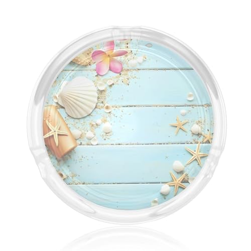Aschenbecher aus Glas mit Strandmotiven, rund, 8,4 cm, klarer Kristall, für Zuhause, Büro und Außenbereich Aschenbecher aus Glas mit Strandmotiven, rund, 8,4 cm, klarer Kristall, für Zuhause, Büro und Außenbereich von JaoXer