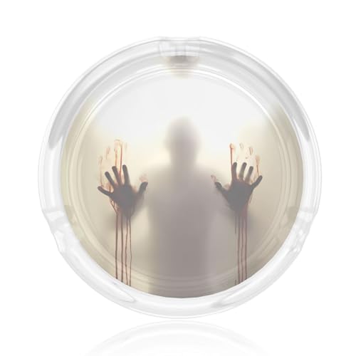 Aschenbecher aus Glas mit blutigen Händen, rund, 8,4 cm, klarer Kristall, für Zuhause, Büro und Außenbereich Aschenbecher aus Glas mit blutigen Händen, rund, 8,4 cm, klarer Kristall, für Zuhause, Büro und Außenbereich von JaoXer